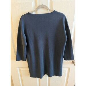 Eileen Fisher 3/4 Sleeve Organic Cotton/Silk Pullover Tunic Top Blue Size L